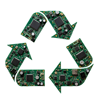 imagem dosimbolo reciclagem feito de placas de circuitos eletrônicos